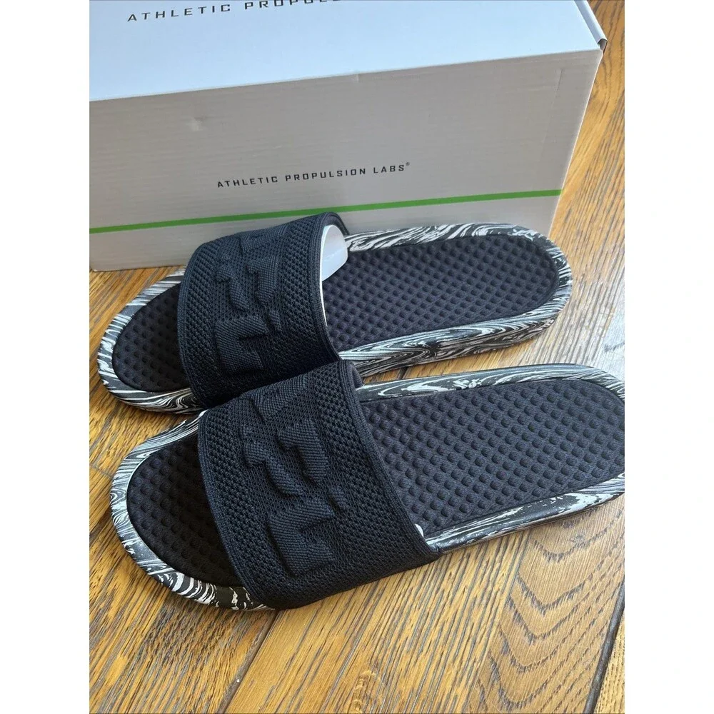APL Athletic Propulsion Lab TechLoom Slides Men’s Size 14 Black White Marble - Picture 2 of 8
